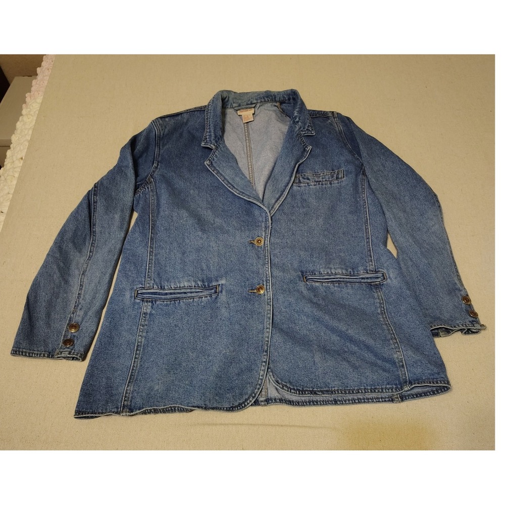 CROSSROADS Denim Blazer Jean Jacket Button Frontโ Classic Medium Wash